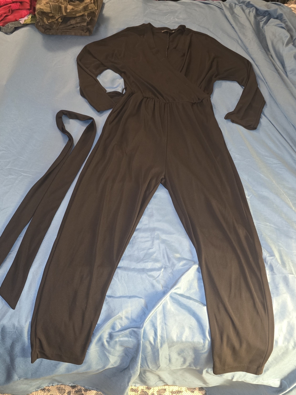 Zara Black Long-Sleeve Wrap Jumpsuit with Removable Waist Sash